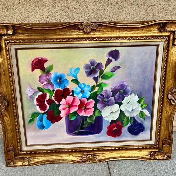 1975 Vintage Framed Floral Painting Signed By Mary Gail 27/32 Inch - Picture 1 of 16